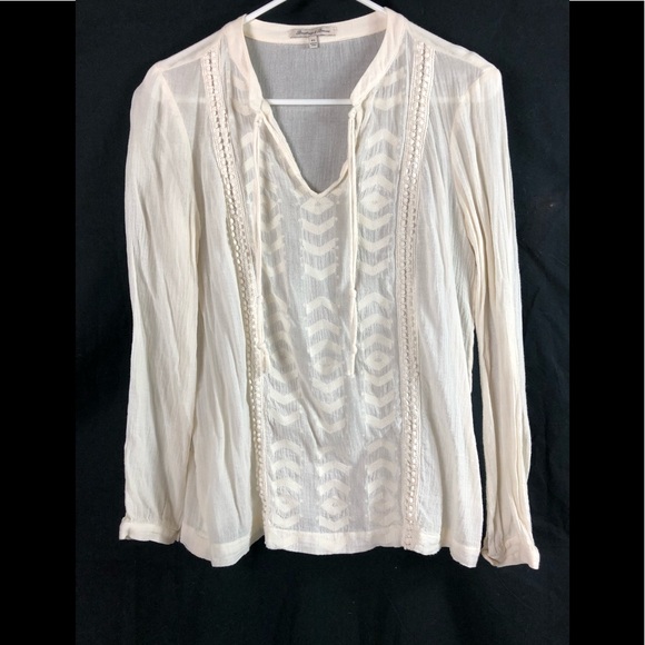 Madewell Tops - Madewell Cream Embroidered Lightweight Long Sleeve Blouse